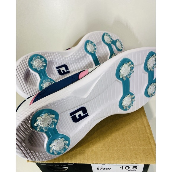 FootJoy Traditions White Navy Pink Saddle Spiked Golf Shoes 57959 Men Size 10.5 - Picture 8 of 8